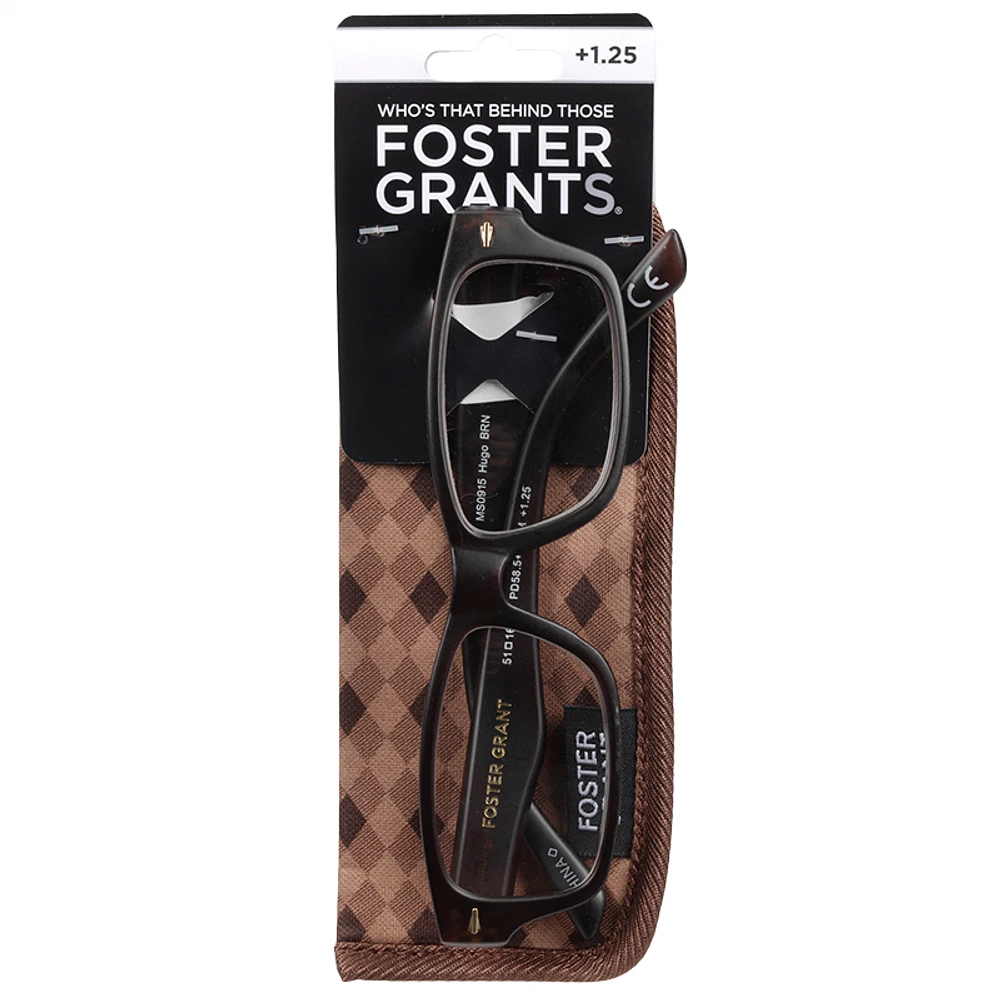 Foster Grant Hugo Brown Reading Glasses with Case