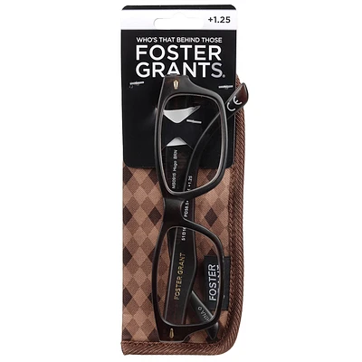 Foster Grant Hugo Brown Reading Glasses with Case