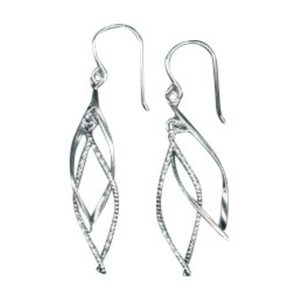 Silver Worx Double Diamond Shaped Dangling Earrings - Sterling Silver