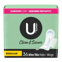 U by Kotex Clean & Secure Ultra Thin Pads with Wings - Regular Absorbency - 36 Count