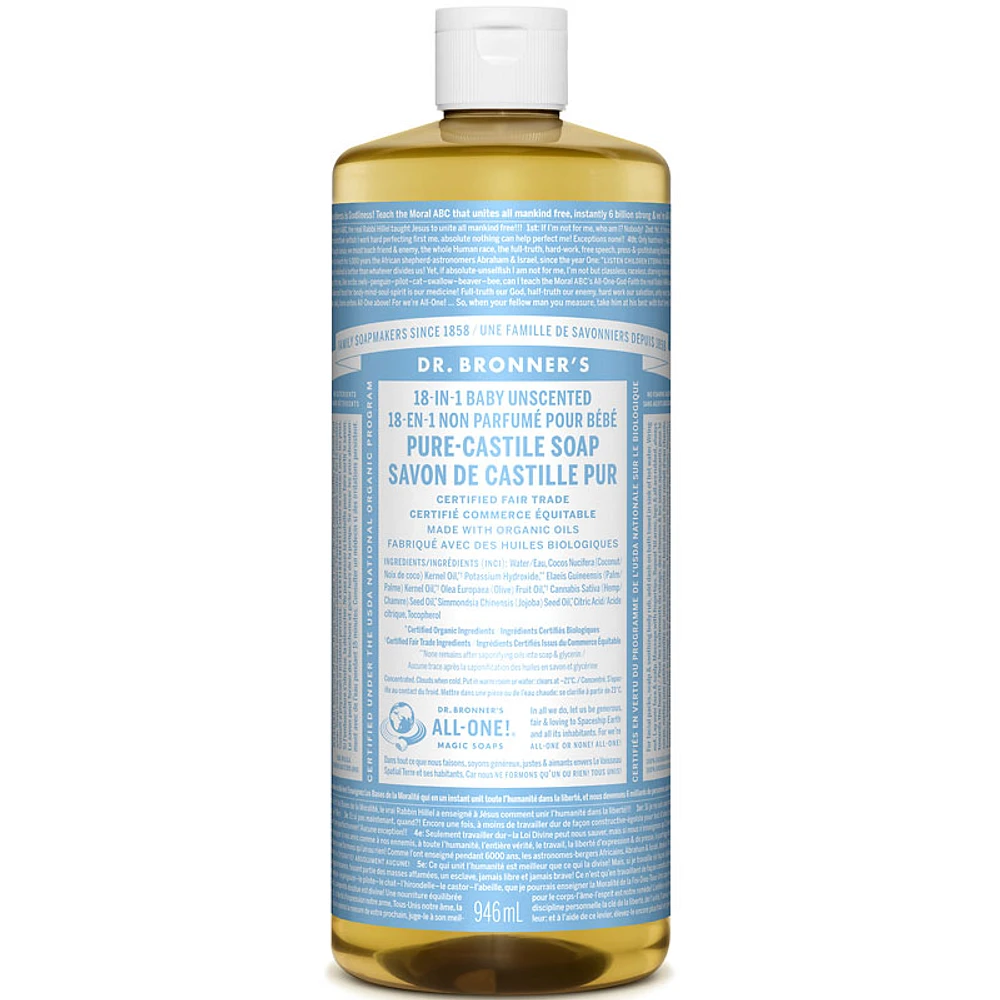 Dr. Bronner's 18-IN-1 Pure-Castile Liquid Soap - Baby Unscented - 946ml