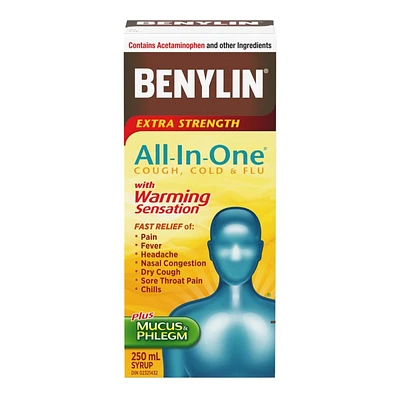 BENYLIN Extra Strength All-In-One Cough, Cold and Flu With Warming Sensation Syrup - 250ml