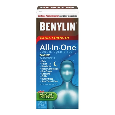 Benylin Extra Strength All-In-One Cold & Flu Night Syrup - 270ml