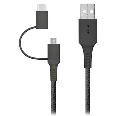 Logiix 2-in-1 Multicable - USB-C / Micro USB - Black - 1.5m - LGX12969