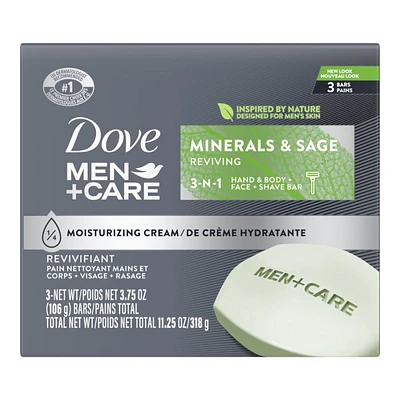 Dove Men+Care Elements Body + Face Bar - Minerals + Sage - 3 x 106g