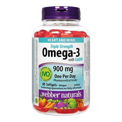 Webber Naturals Triple Strength Omega-3 with CoQ10 Softgels - 900mg - 80's