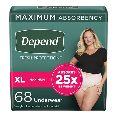 Depend Fresh Protection Adult Incontinence Underwear for Women - Blush - Maximum - Extra-Large/68 Count