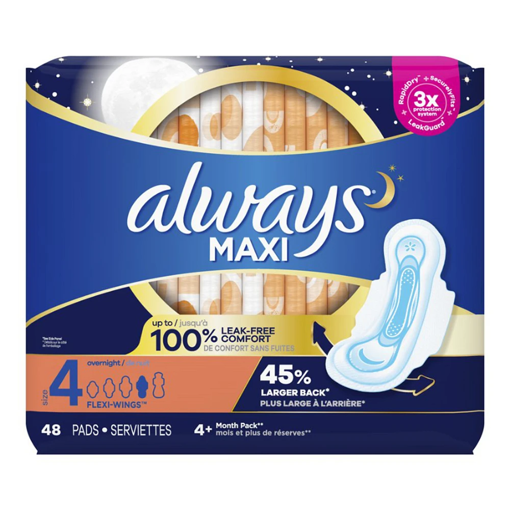 Always Maxi Sanitary Pads - Overnight - Size 4 - 48's