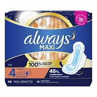 Always Maxi Sanitary Pads - Overnight - Size 4 - 48's