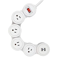 Globe 4 Outlet Flexigon Power Bar with 2 USB - White - 78175