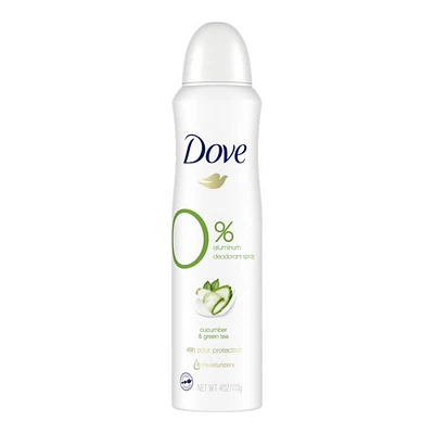 Dove Zero Percent Aluminum Deodorant Spray - Cucumber and Green Tea - 113g