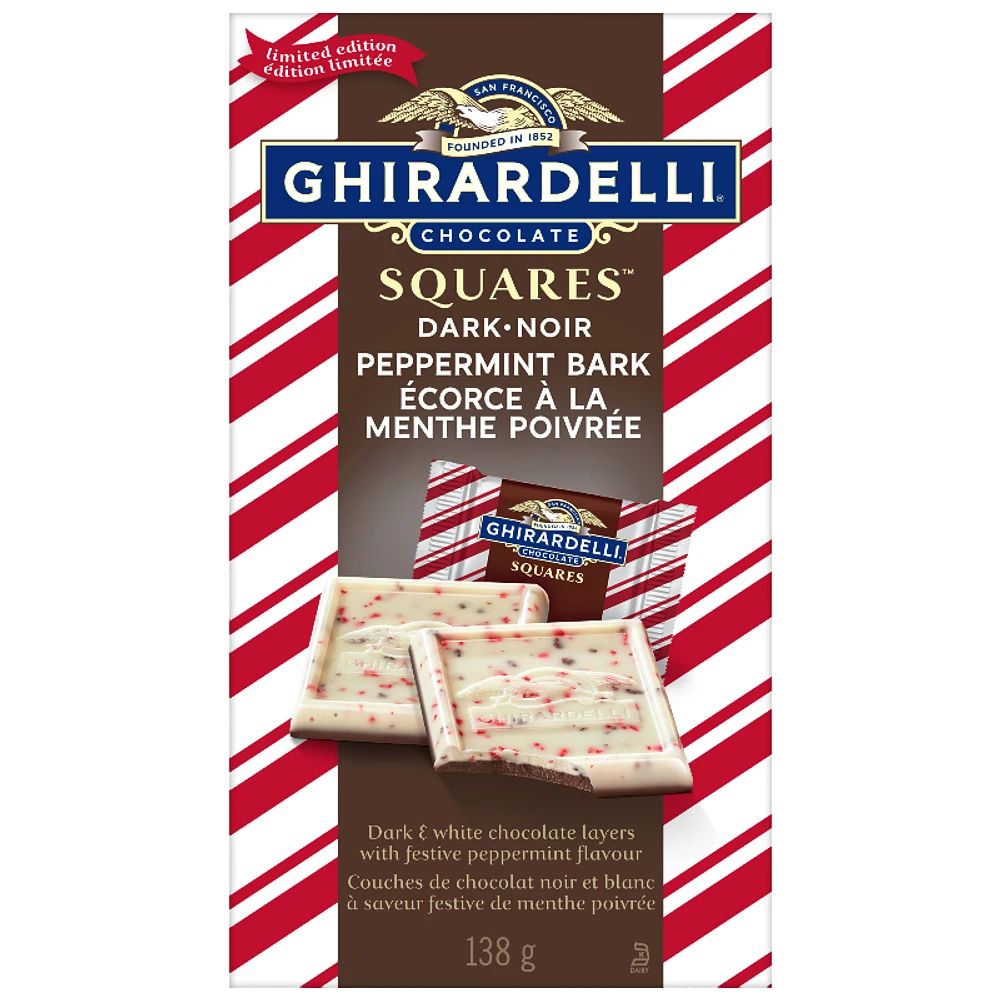 Ghirardelli Peppermint Bark Dark Chocolate Squares Bag - 138g