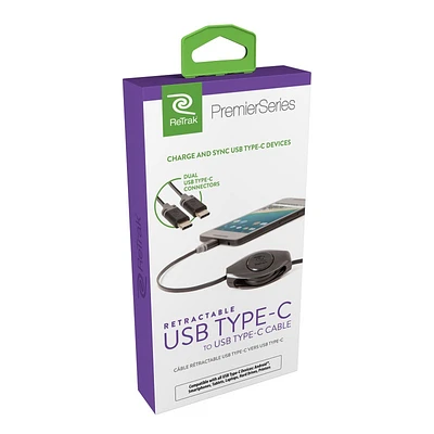 ReTrak Premier Series Charge and Sync USB Type-C to Type-C Cable - Black