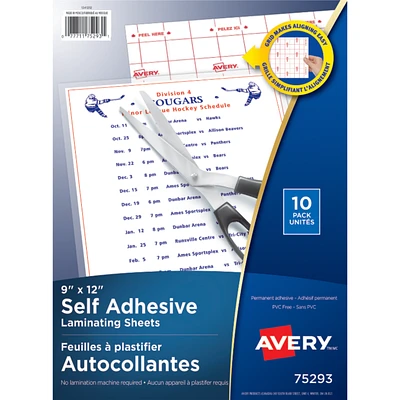 Avery Self Adhesive Laminating Sheets - 10 Pack - 9x12 - 75293