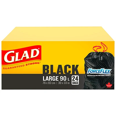 Glad Tie & Toss Force Flex Garbage Bags -  Large - 90L/24s