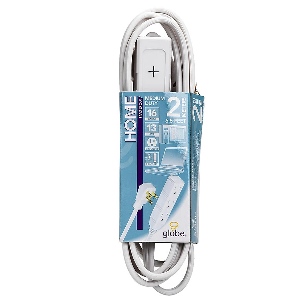 Globe Medium Duty Flat Extension Cord - 3 Prong - 6.5 feet