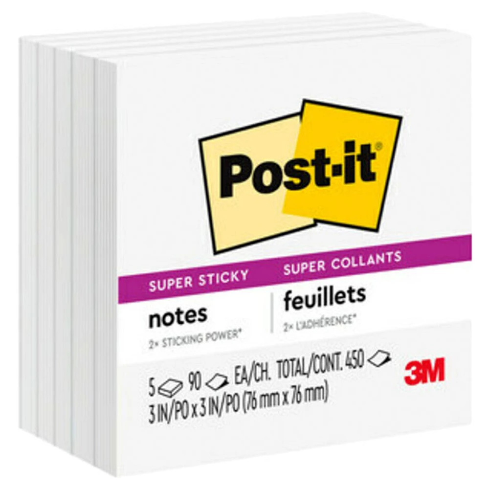 Post-it Super Sticky Notes - White - 5 pack