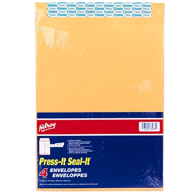 Hilroy Press it Seal it Envelopes - 10 x 13 inch -  4 pack