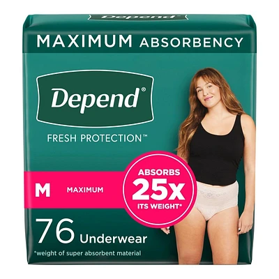 Depend Fresh Protection Female Incontinence Underwear - Maximum Absorbency - Medium - 76 Count
