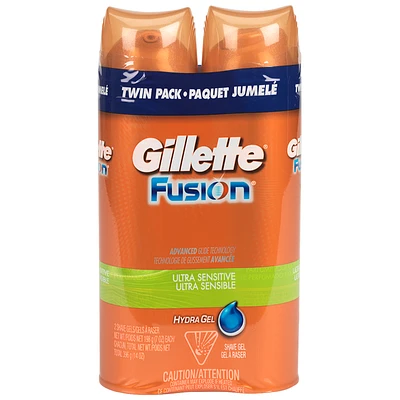 Gillette Fusion Gel Ultra Sensitive Shaving Cream - 2x198g