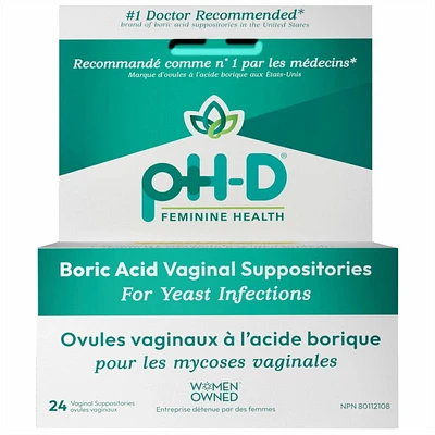 ph-D Feminine Health Boric Acid Vaginal Suppositories - 24s