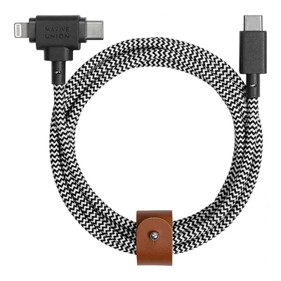 Native Union Belt Cable Duo USB-C to USB-C/Lightning Cable - Zebra - 1.5m