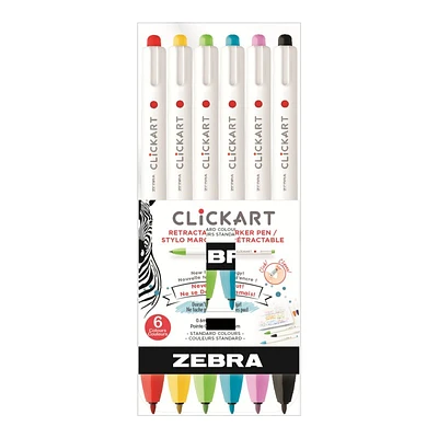 Zebra ClickArt Felt Tip Marker - 6 piece