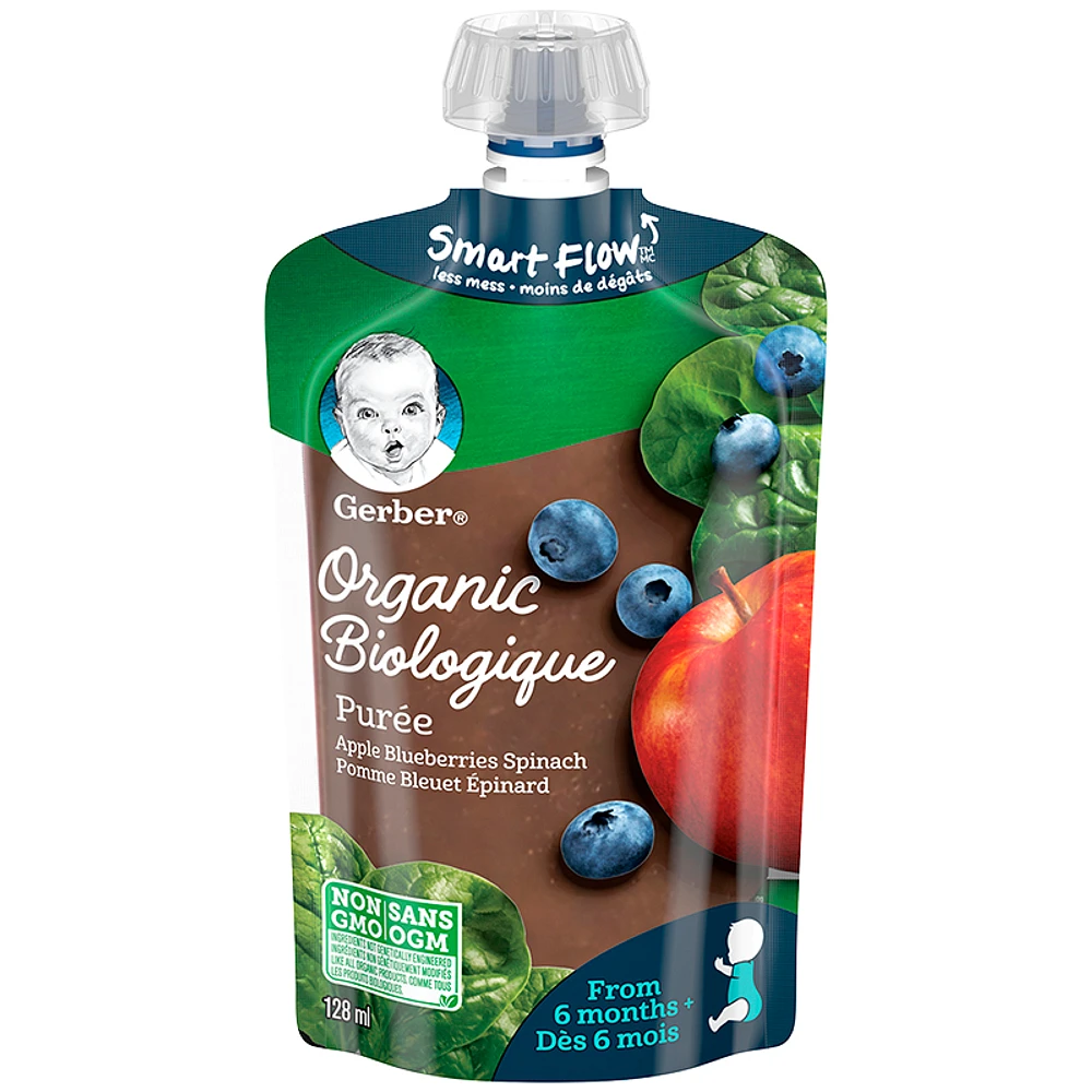 Gerber Organic Puree - Apple/Blueberry/Spinach - 128ml