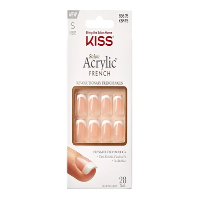 KISS Salon Acrylic False Nails Kit - French - Bonjour - 28's