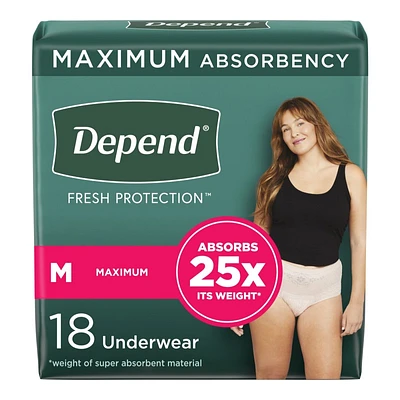 Depend Fresh Protection Incontinence Underwear for Women - Maximum Absorbency - Medium - 18's