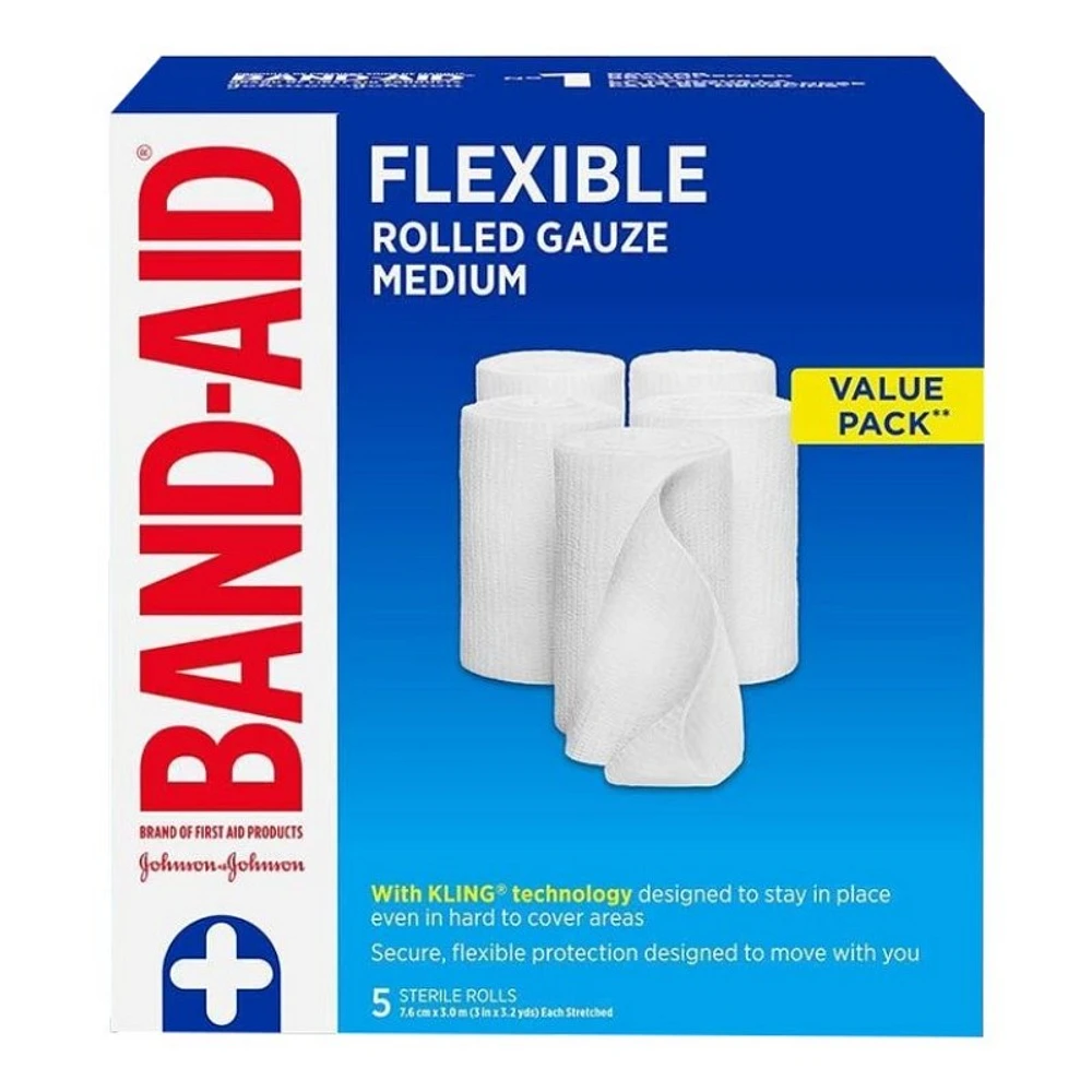 BAND-AID Flexible Rolled Gauze Value Pack - Medium - 5's