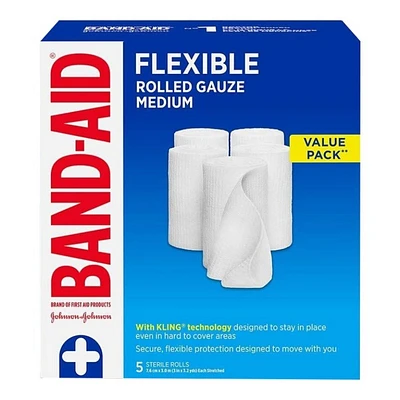 BAND-AID Flexible Rolled Gauze Value Pack - Medium - 5's