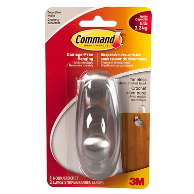 Command Large Timeless Decorative Hook - Brushed Nickel - Single