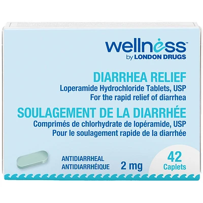 Wellness by London Drugs Diarrhea Relief Loperamide Hydrochloride Tablets - 2mg -  42s