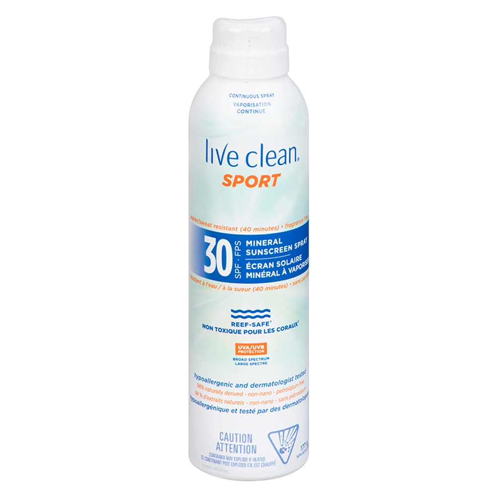 Live Clean Sport Mineral Sunscreen Spray SPF 30 - 117g