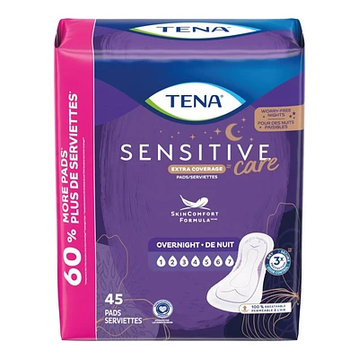 Tena Sensitive Care Extra Coverage Overnight Sanitary Pads - 45's