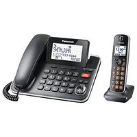 Panasonic 1-Handset Digital Corded/Cordless Phone with Answering System - Black - KXTGF870B