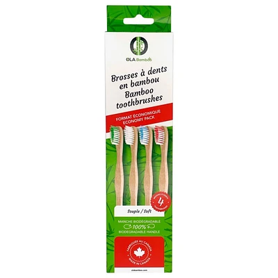 OLA Bamboo Soft Bristles Toothbrush - 4 pack