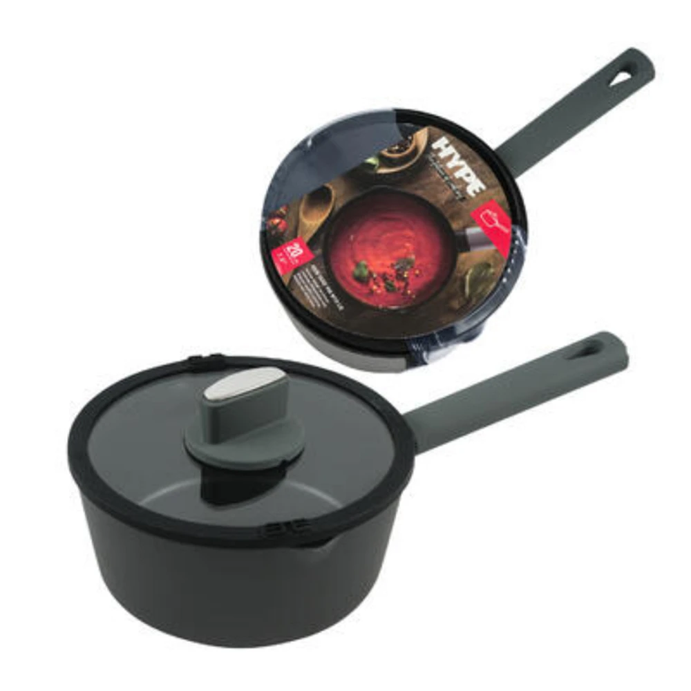 Hype Sauce Pan with Glass Lid - Black - 7.8 Inch