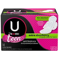 U by Kotex Balance Ultra Thin Pads with Wings - Extra Absorbency - Teens/14 Count