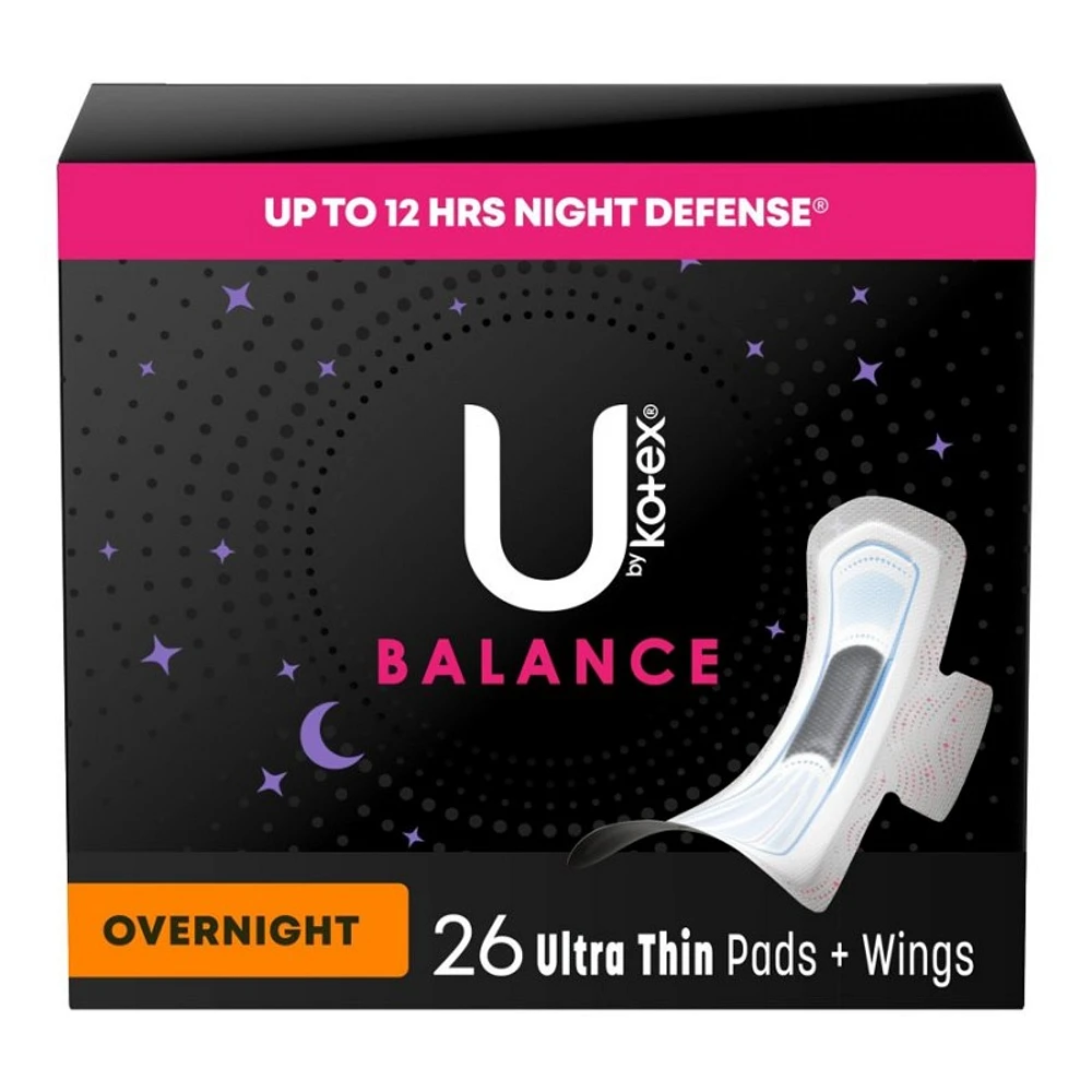 U by Kotex Balance Ultra Thin Sanitary Pad - Overnight - 26 Count