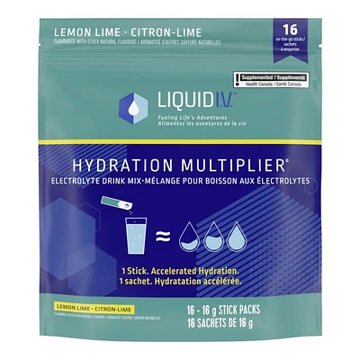 Liquid I.V. Hydration Multiplier Electrolyte Drink Mix Stick Packs - Lemon Lime - 16's