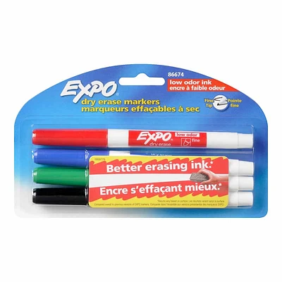 Expo Low Odor Dry Eraser - Fine Tip - 4 pack