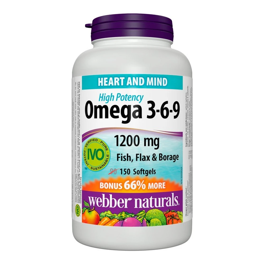 Webber Naturals High Potency Omega-3-6-9 Softgels - 1200mg - 150s