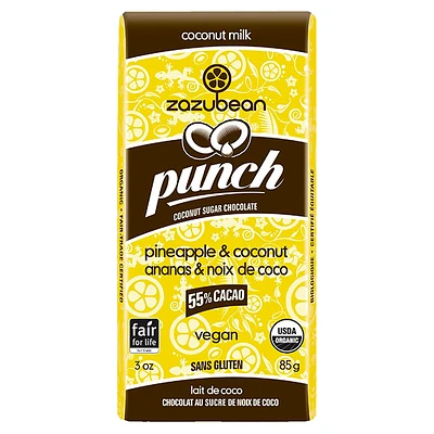 Zazubean Punch Chocolate Bar - Pineapple/Coconut - 85g