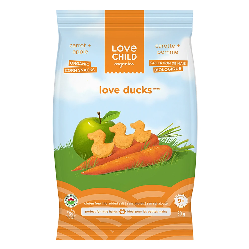 Love Child Organics Love Ducks Corn Snacks - Carrot + Apple - 30g