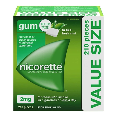 Nicorette Nicotine Gum Stop Smoking Aid - Ultra Fresh Mint - 2mg - 210s