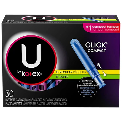 U by Kotex Click Compact Multipack Tampons - Regular/Super - Unscented - 30 Count