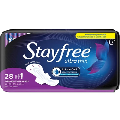Stayfree Ultra Thin with Wings Pads - Overnight - 28s