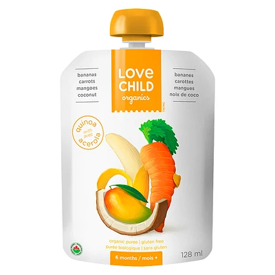 Love Child Organics Puree - Bananas, Carrots, Mangoes and Coconut - 128ml